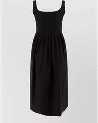 Sandbeige - Midi Dress Pleated Skirt Square Neckline - Lyst
