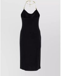 Bottega Veneta - Viscose Draped Halterneck Chain-Strap Open-Back Midi Dress - Lyst