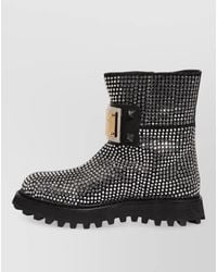 Dolce & Gabbana - Crystal-Embellished Leather Short Boots - Lyst