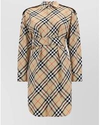 Burberry - Cotton Checked Belted Shirt Midi Dress - Lyst
