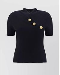 Balmain - Mohair Knit V-Neck Short-Sleeve Top - Lyst