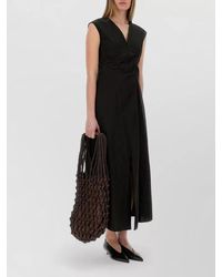 Alysi - Poplin Midi Dress Cap Sleeves V Neckline - Lyst
