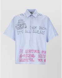 MSGM - Graphic Striped Short Sleeve Shirt Top - Lyst