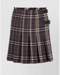 Burberry - Wool Checked Pleated Mini Skirt - Lyst
