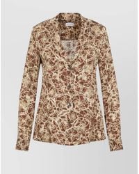 Dries Van Noten - Printed Satin V-Neck Long-Sleeve Blouse - Lyst