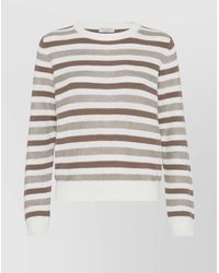 Brunello Cucinelli - Striped Cotton Crewneck Sweater - Lyst