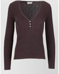 P.A.R.O.S.H. - Long Sleeve V Neck Ribbed Button Top - Lyst