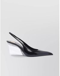 Saint Laurent - Pointed Toe Glazed Leather Wedges With Transparent Heel - Lyst