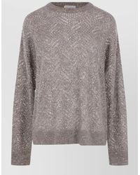 Brunello Cucinelli - Sequin Crew Neck Top Long Sleeves Ribbed - Lyst