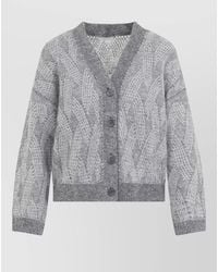 Peserico - Sequinned Openwork Knit V-Neck Cardigan - Lyst