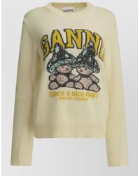 Ganni - Wool Blend Intarsia Crewneck Sweater - Lyst