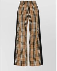 Burberry - Cotton High-Rise Checked Wide-Leg Trousers - Lyst