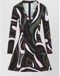 PUCCI - Printed V-Neck Long-Sleeve Mini Dress - Lyst