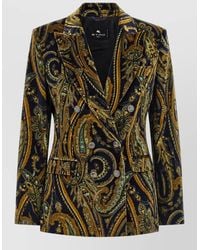 Etro - Cotton Velvet Paisley Floral Double-Breasted Blazer - Lyst