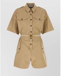 Prada - Cotton Jumpsuit With Belted Waist And Pockets - Lyst