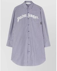 Palm Angels - Striped Logo Print Midi Shirt Dress - Lyst
