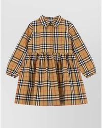 Burberry - Cotton Checked Long-Sleeve Knee-Length Dress - Lyst