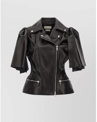McQueen - Sleeveless Leather Jacket With Knotted Drapery - Lyst