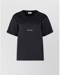 Saint Laurent - Cotton Logo Print Crew Neck T-Shirt - Lyst