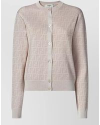 Fendi - Wool Slim-Fit Ribbed Ff Jacquard Cardigan - Lyst