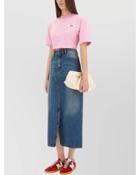 MSGM - Short Drawstring Back Cropped T-Shirt - Lyst