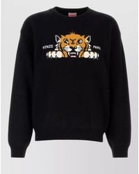 KENZO - Wool Blend Sweater Graphic Print Ribbed Cuffs Hem - Lyst