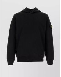 Stone Island - Cotton Sweatshirt With Hood And Ribbed Finish - Lyst