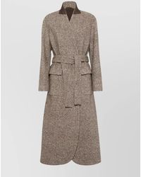 Brunello Cucinelli - Silk Wool Belted Single Breasted Coat - Lyst
