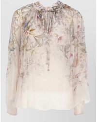 Zimmermann - Floral Blouse Drawstring Detail Balloon Sleeves - Lyst
