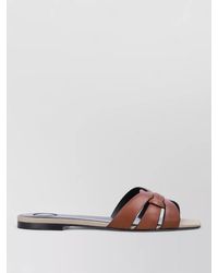 Saint Laurent - Tribute Flat Leather Woven Slide Sandal - Lyst