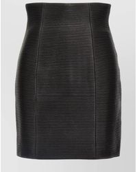 Balmain - Leather High-Rise Fitted Skirt - Lyst