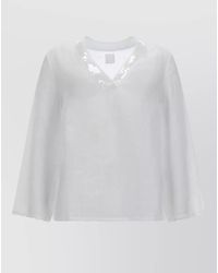 120% Lino - V Neck Shirt Long Sleeves Sequins Sheer - Lyst