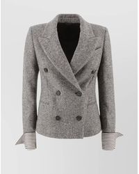 Brunello Cucinelli - Tweed Double-Breasted Blazer Featuring Side Pockets - Lyst