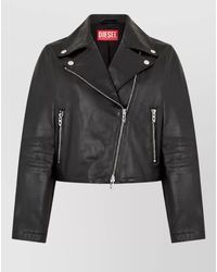 DIESEL - Leather Cropped Mandarin Collar Biker Jacket - Lyst