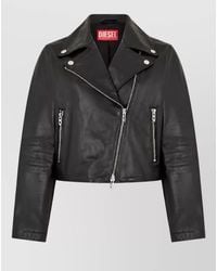 DIESEL - Leather Cropped Mandarin Collar Jacket - Lyst