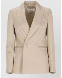 Peserico - Double Breasted Linen Viscose Peak Lapel Blazer - Lyst