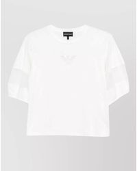 Emporio Armani - Cotton Crew Neck Sweater Sheer Short Sleeves - Lyst