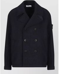 Stone Island - Double Breasted Coat Notch Lapels Buttons Pockets - Lyst