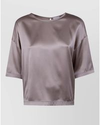 Brunello Cucinelli - Short Sleeve Blouse Round Neck Satin - Lyst