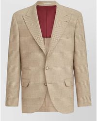 Brunello Cucinelli - Cashmere Blend Checked Single Breasted Jacket - Lyst