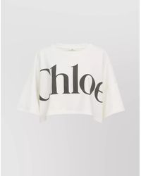 Chloé - Cotton Cropped Oversized Logo T-Shirt - Lyst