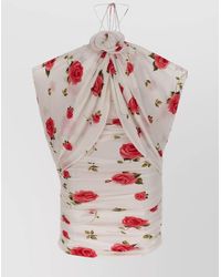 Magda Butrym - Printed Halterneck Ruched Sleeveless Mini Dress - Lyst