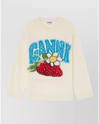 Ganni - Wool Oversized Strawberry-Intarsia Crew-Neck Sweater - Lyst