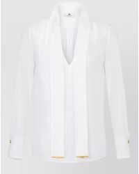 Elisabetta Franchi - Viscose Georgette V-Neck Long-Sleeve Blouse - Lyst