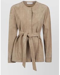 Max Mara - Suede Jacket Belted Waist Open Front - Lyst
