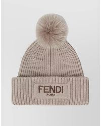 Fendi - Knitted Beanie With Pom Detail - Lyst