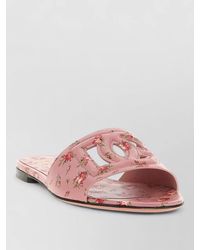 Dolce & Gabbana - Leather Slides Flat Sole Floral Pattern Open Toe - Lyst