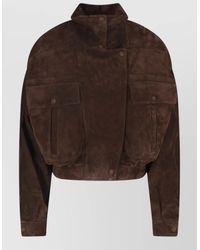 Saint Laurent - Cropped Suede Coat Featuring Buttoned Pockets - Lyst