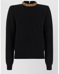 Balmain - Cashmere Virgin Wool Ribbed High Neck Embellished Sweater - Lyst