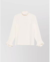 Alberto Biani - High-Neck Long-Sleeve Blouse - Lyst